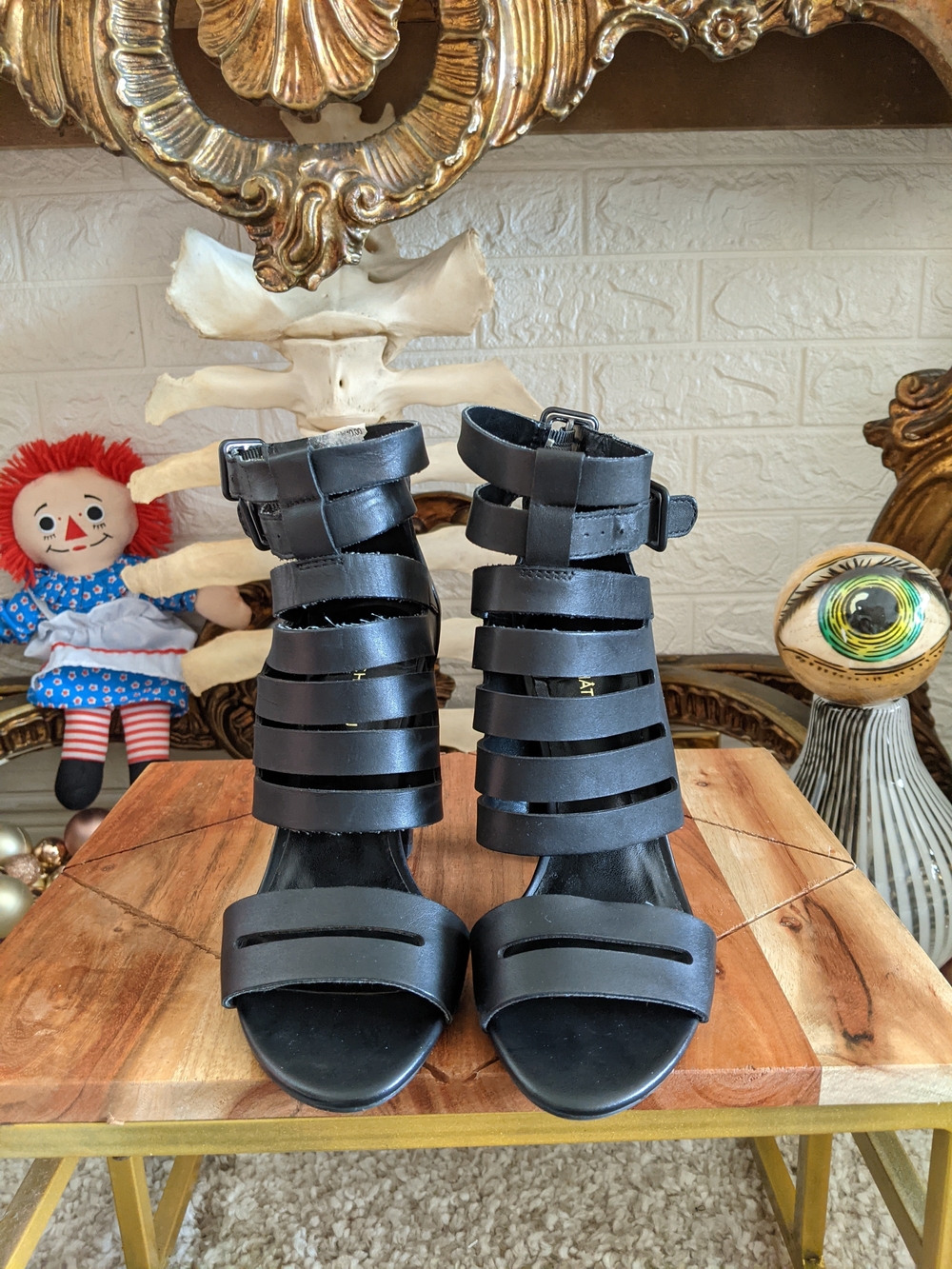 Le Chateau Black Strappy Gladiator Heeled Sandals